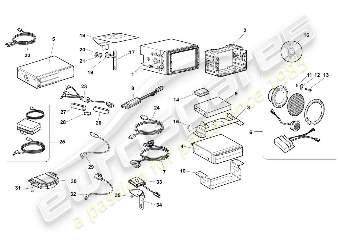 lamborghini lp640 coupe (2007) piezas eléctricas para sistema de audio diagrama de partes