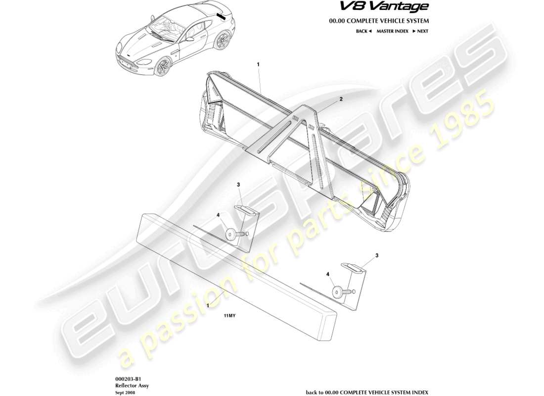 aston martin v8 vantage (2006) diagrama de piezas del reflector de advertencia de peligro