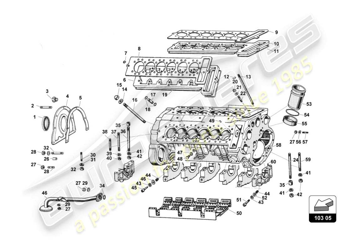 lamborghini countach 25th anniversary (1989) diagrama de piezas del carter