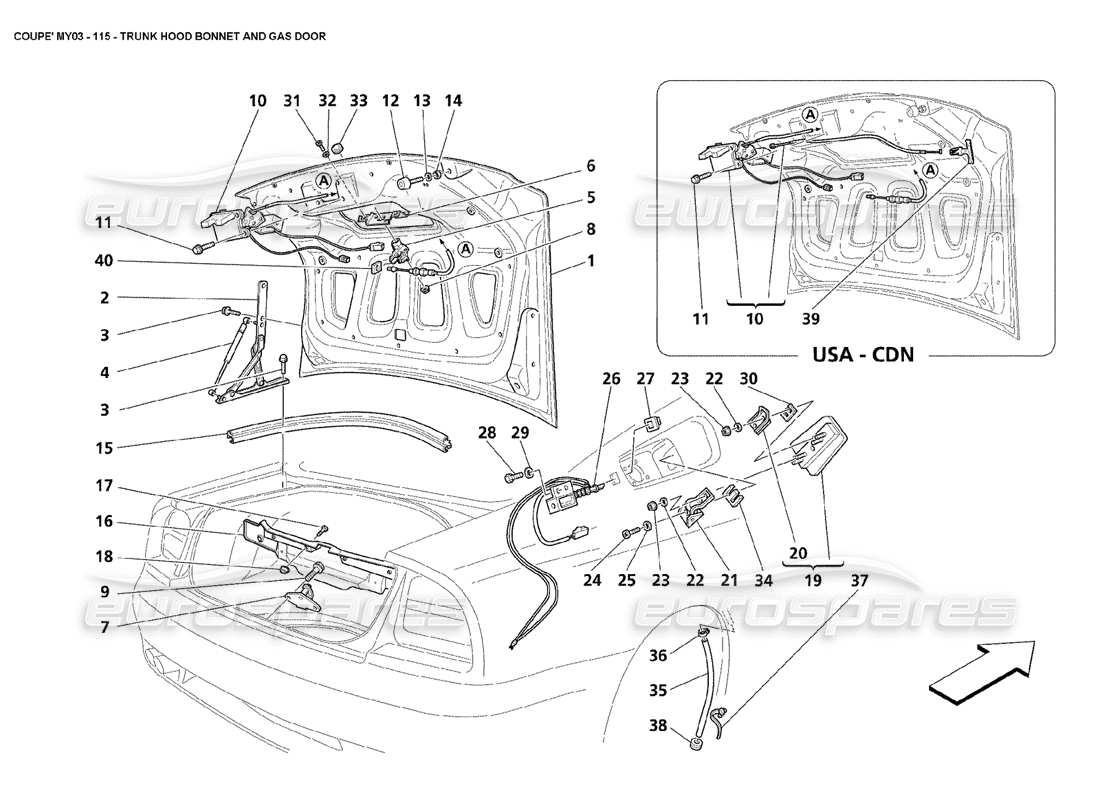 un diagrama de piezas del catálogo de piezas maserati 4200 coupe (2003)