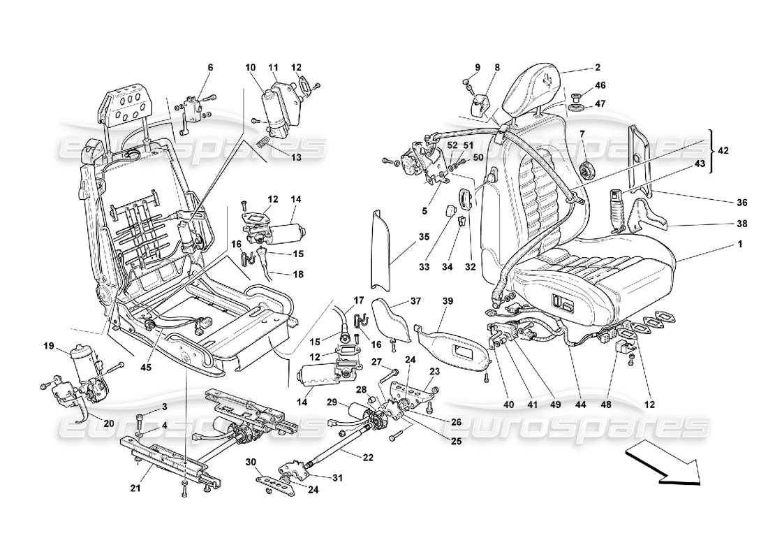 ferrari 550 maranello cinturones de seguridad y de asiento: diagrama de piezas de confort