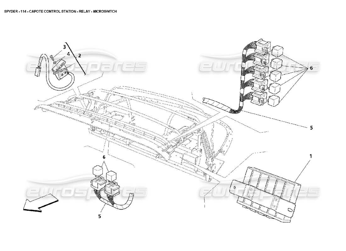 maserati 4200 spyder (2002) estación de control capote - relé - microinterruptor diagrama de piezas