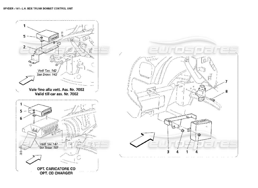 maserati 4200 spyder (2002) diagrama de piezas de la unidad de control del capó del maletero lateral izquierdo
