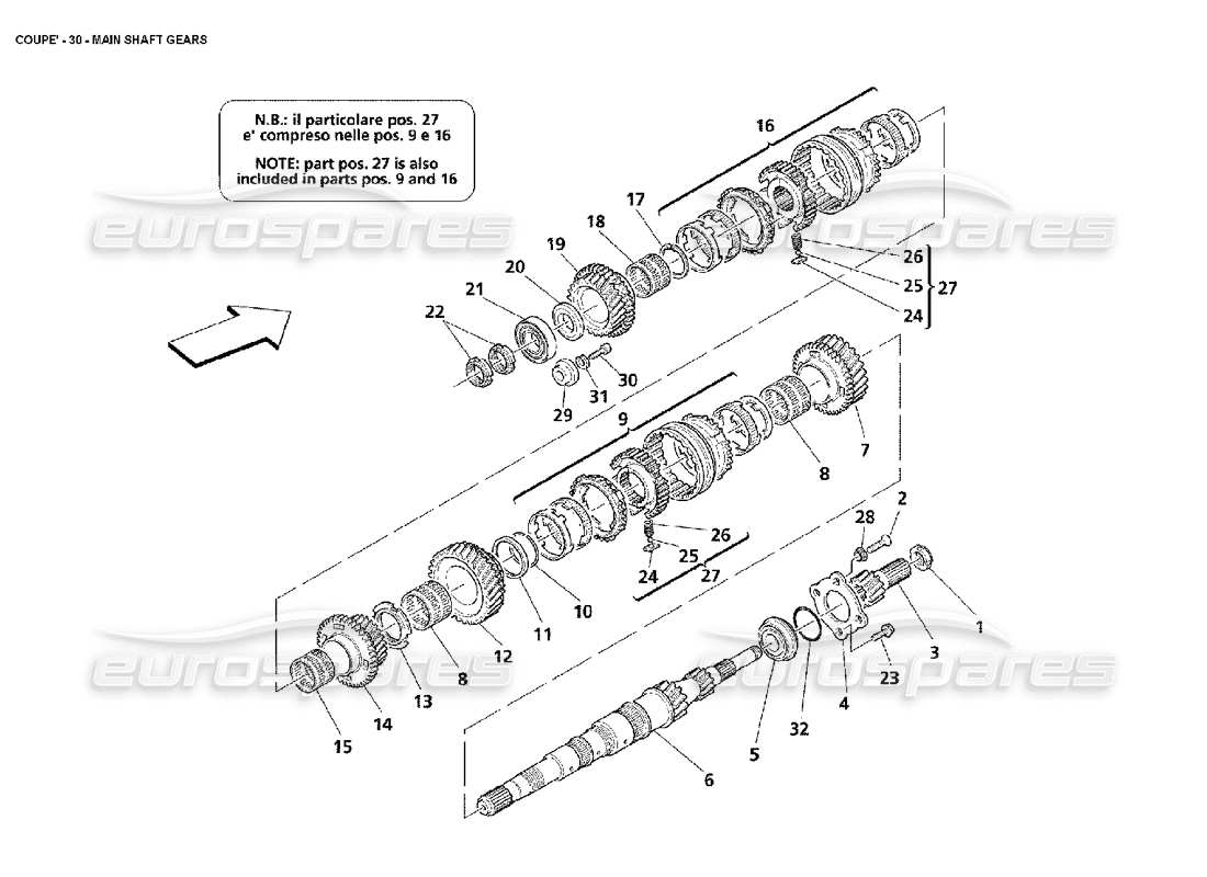 maserati 4200 coupe (2002) diagrama de piezas de engranajes del eje principal