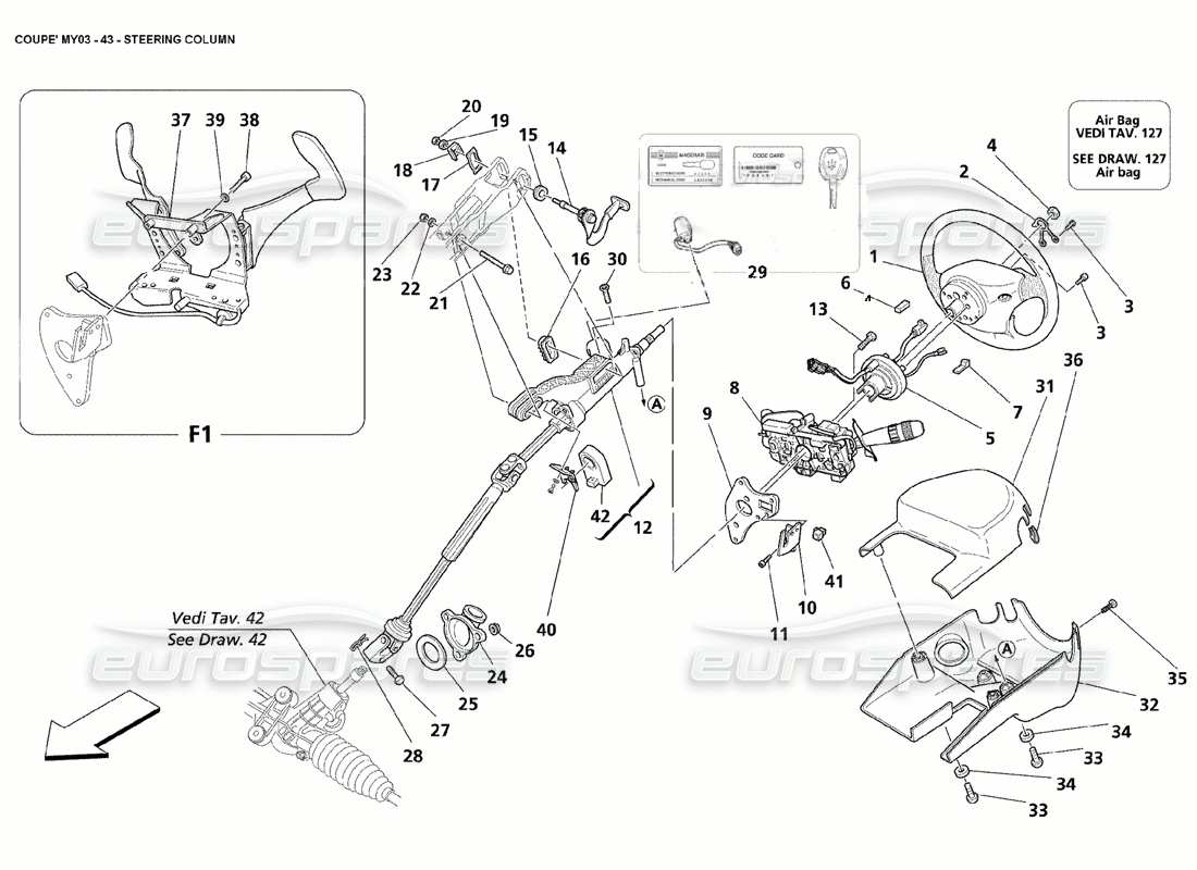 maserati 4200 coupe (2002) diagrama de piezas de la columna de dirección