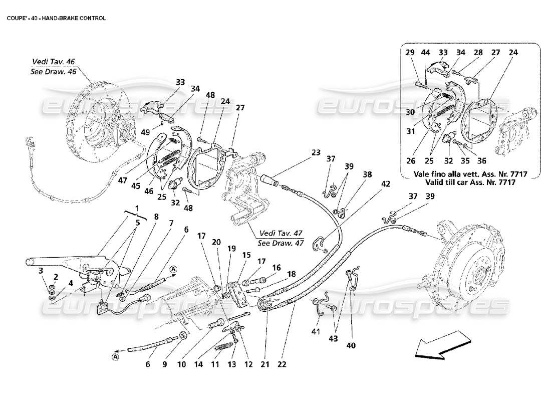 maserati 4200 coupe (2002) diagrama de piezas del control del freno de mano