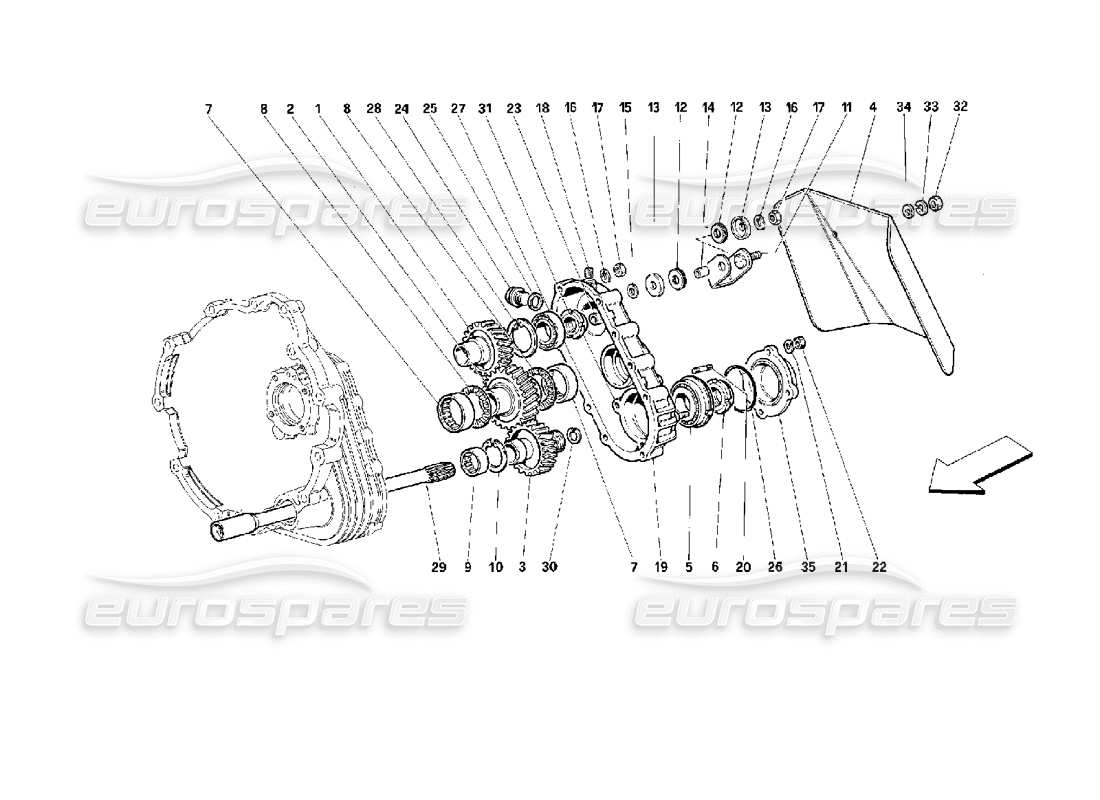 ferrari 512 m diagrama de piezas de transmisión de caja de cambios