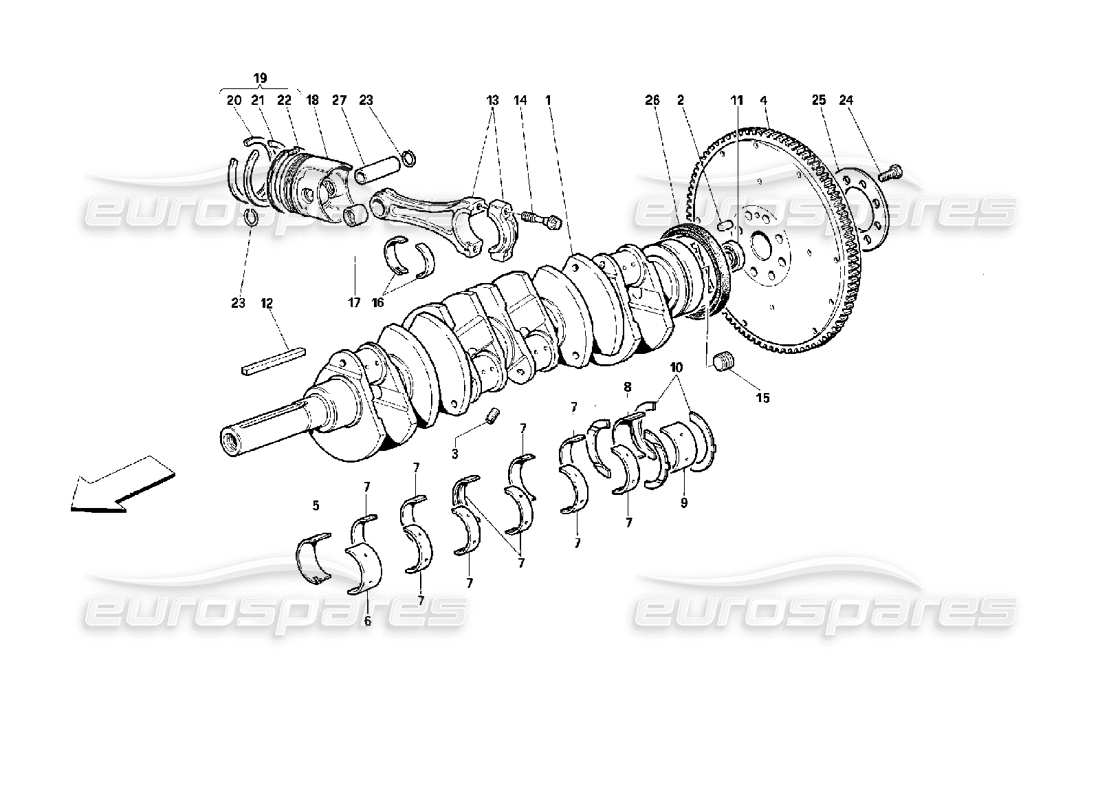 ferrari 512 m cigüeñal - bielas y pistones diagrama de piezas