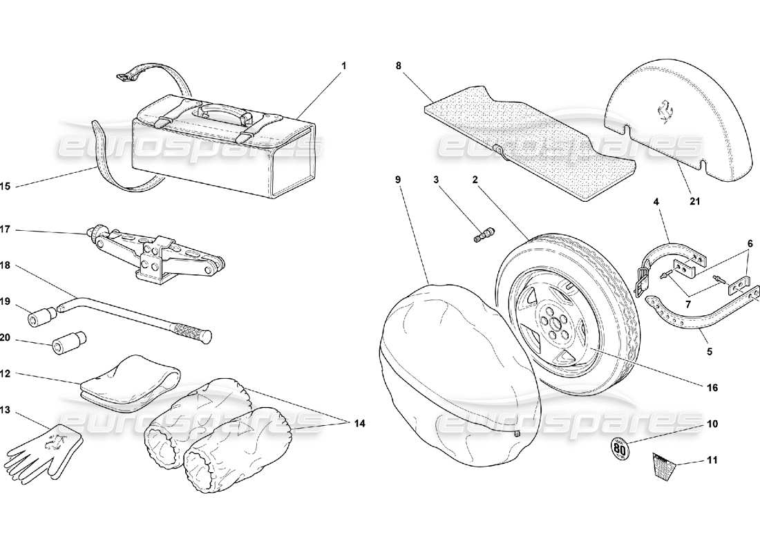 ferrari 550 maranello rueda de repuesto y accesorios diagrama de piezas