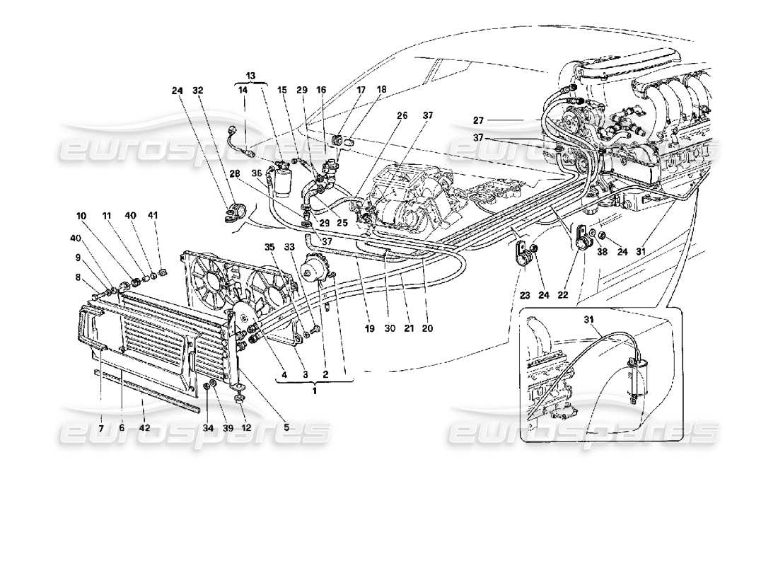 ferrari 512 m diagrama de piezas del sistema de aire acondicionado