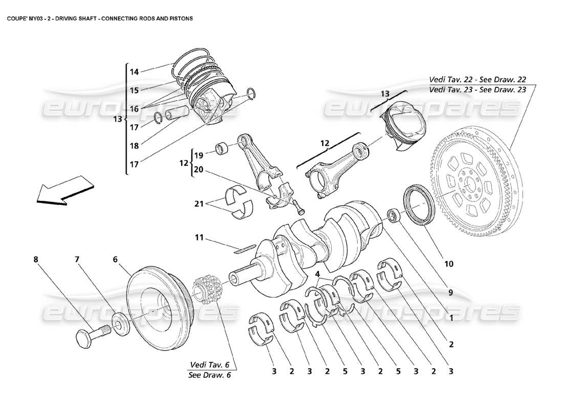 maserati 4200 coupe (2003) diagrama de piezas de bielas y pistones del cigüeñal