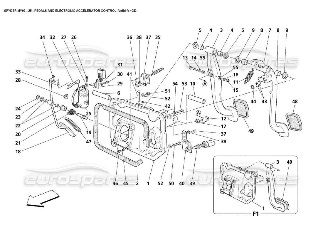 maserati 4200 spyder (2003) pedales y control electrónico del acelerador - válido para gd esquema de piezas