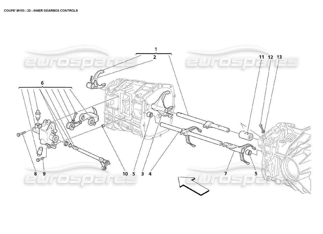 maserati 4200 coupe (2003) diagrama de piezas de los controles internos de la caja de cambios