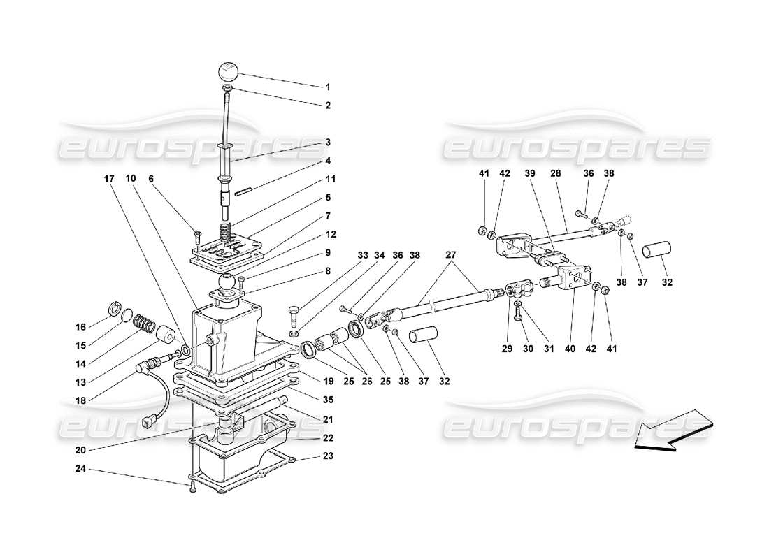ferrari 550 maranello diagrama de piezas de los controles exteriores de la caja de cambios