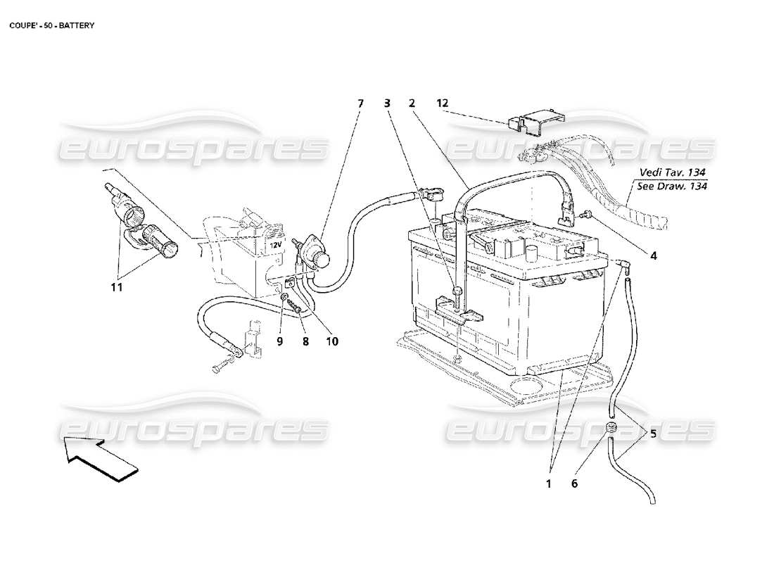 maserati 4200 coupe (2002) diagrama de piezas de la batería