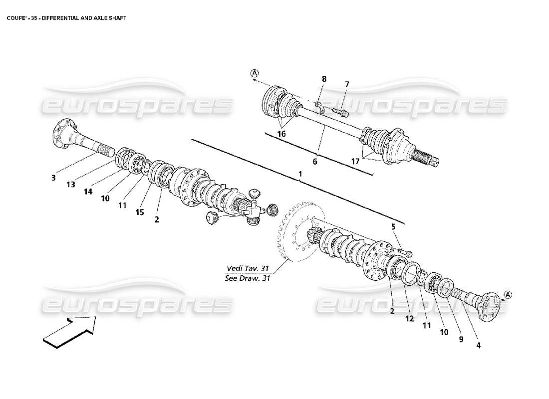 maserati 4200 coupe (2002) diagrama de piezas del diferencial y los semiejes