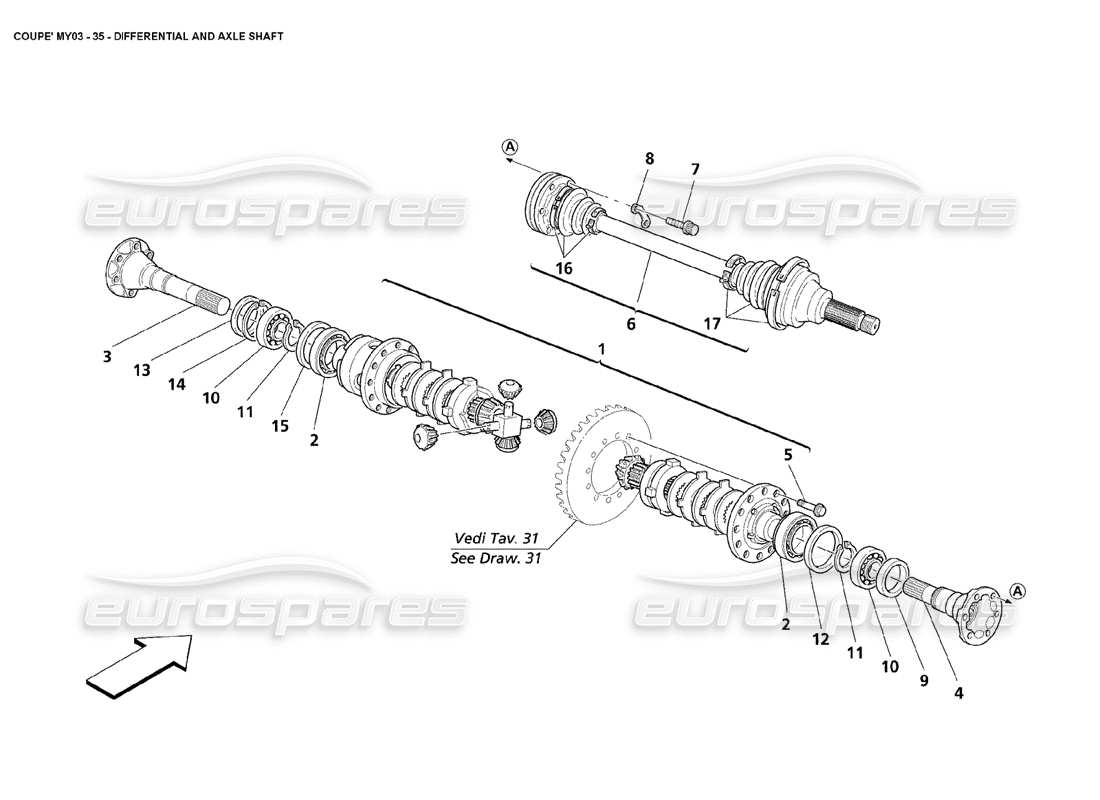 maserati 4200 coupe (2003) diagrama de piezas del diferencial y los semiejes