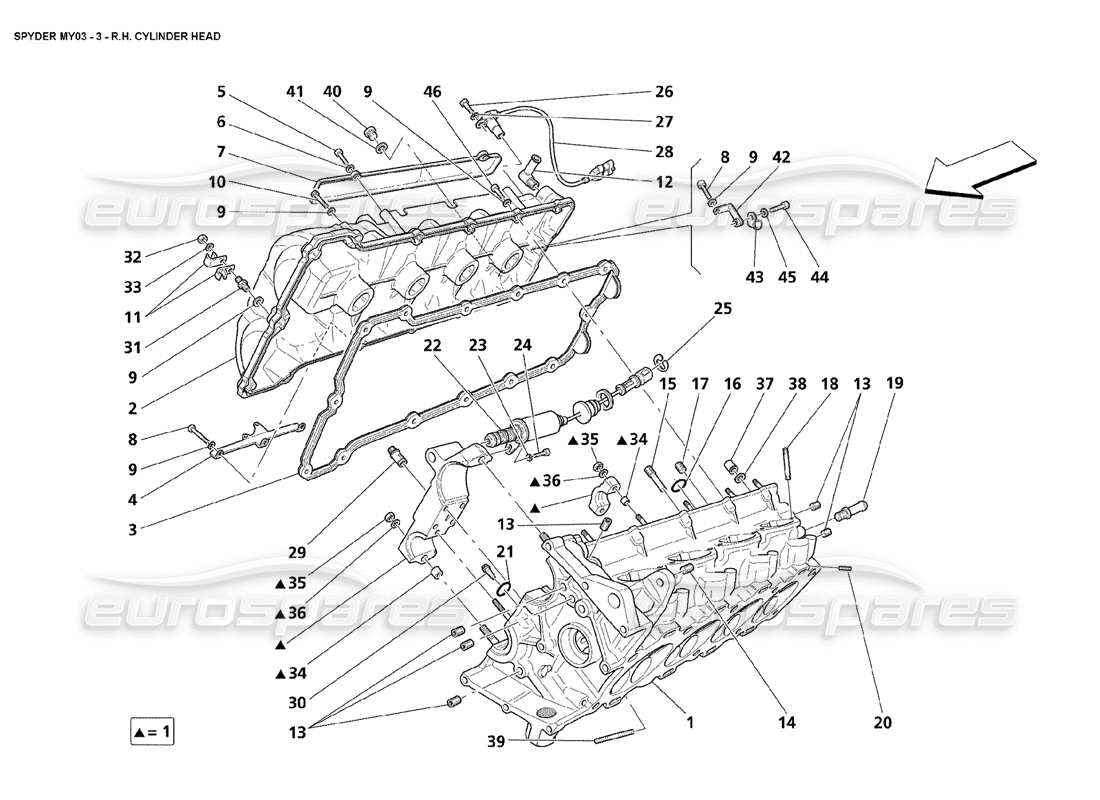 maserati 4200 spyder (2003) diagrama de piezas de la culata del cilindro derecho
