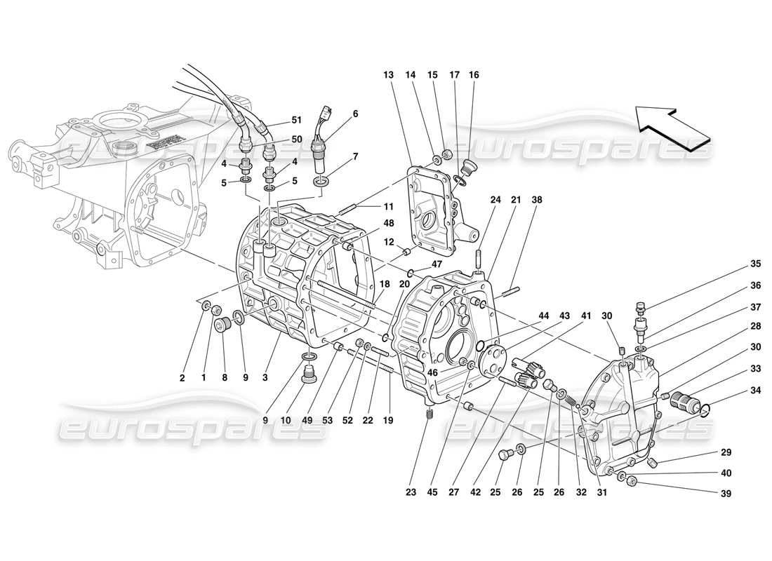 ferrari f50 parte trasera carcasa cajas de cambios - tapas y lubricación diagrama de piezas