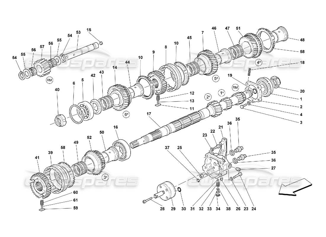 ferrari 550 maranello diagrama de piezas de la bomba de aceite del embrague y engranajes del eje principal