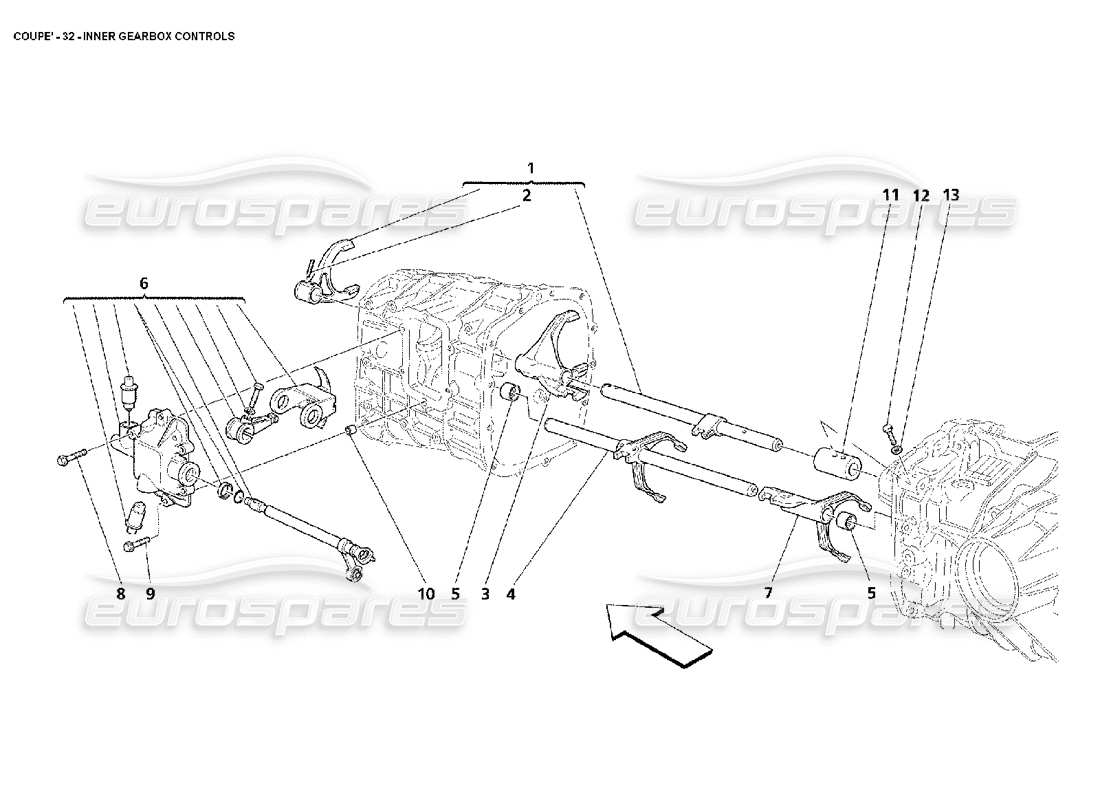 maserati 4200 coupe (2002) diagrama de piezas de los controles internos de la caja de cambios