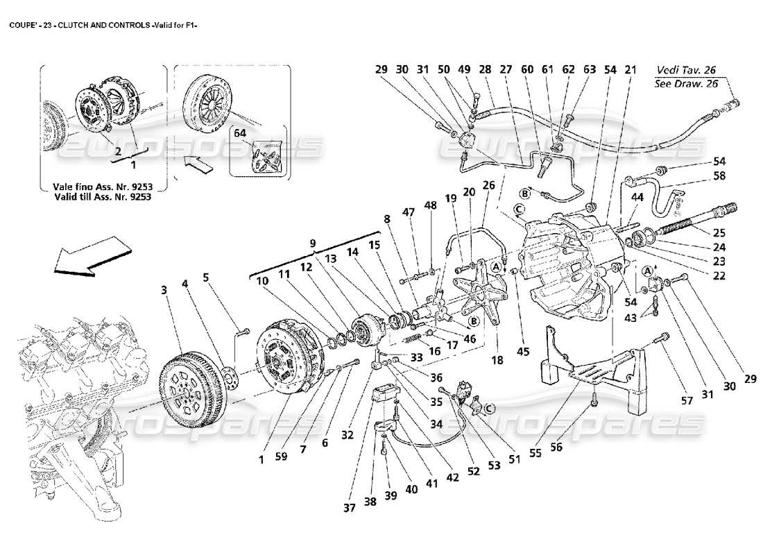 maserati 4200 coupe (2002) embrague y controles -válido para f1 diagrama de piezas