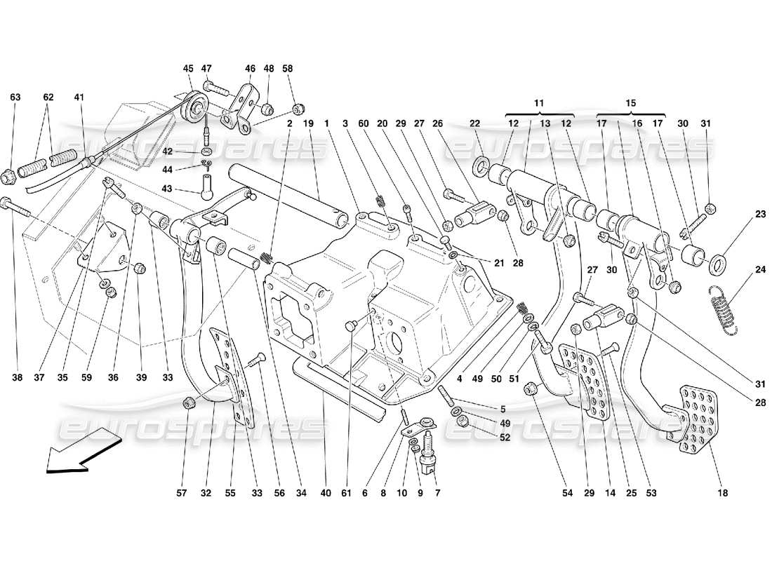 ferrari 550 maranello diagrama de piezas de control de pedales y acelerador