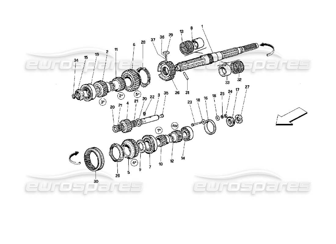 ferrari 512 m engranajes del eje principal diagrama de piezas
