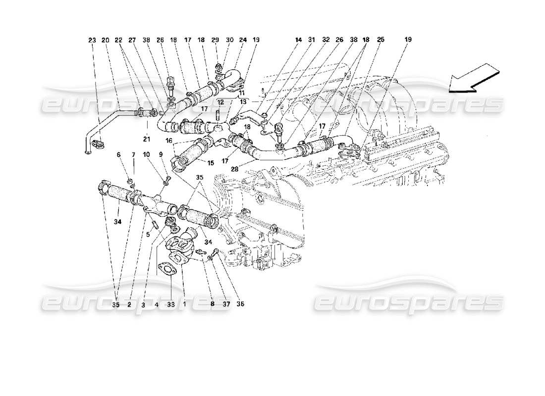 ferrari 512 m diagrama de piezas de refrigeración del motor