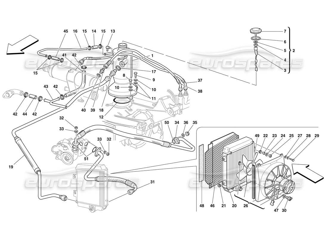 ferrari f50 sistema de lubricación: radiador, sistema de purga y tuberías diagrama de piezas