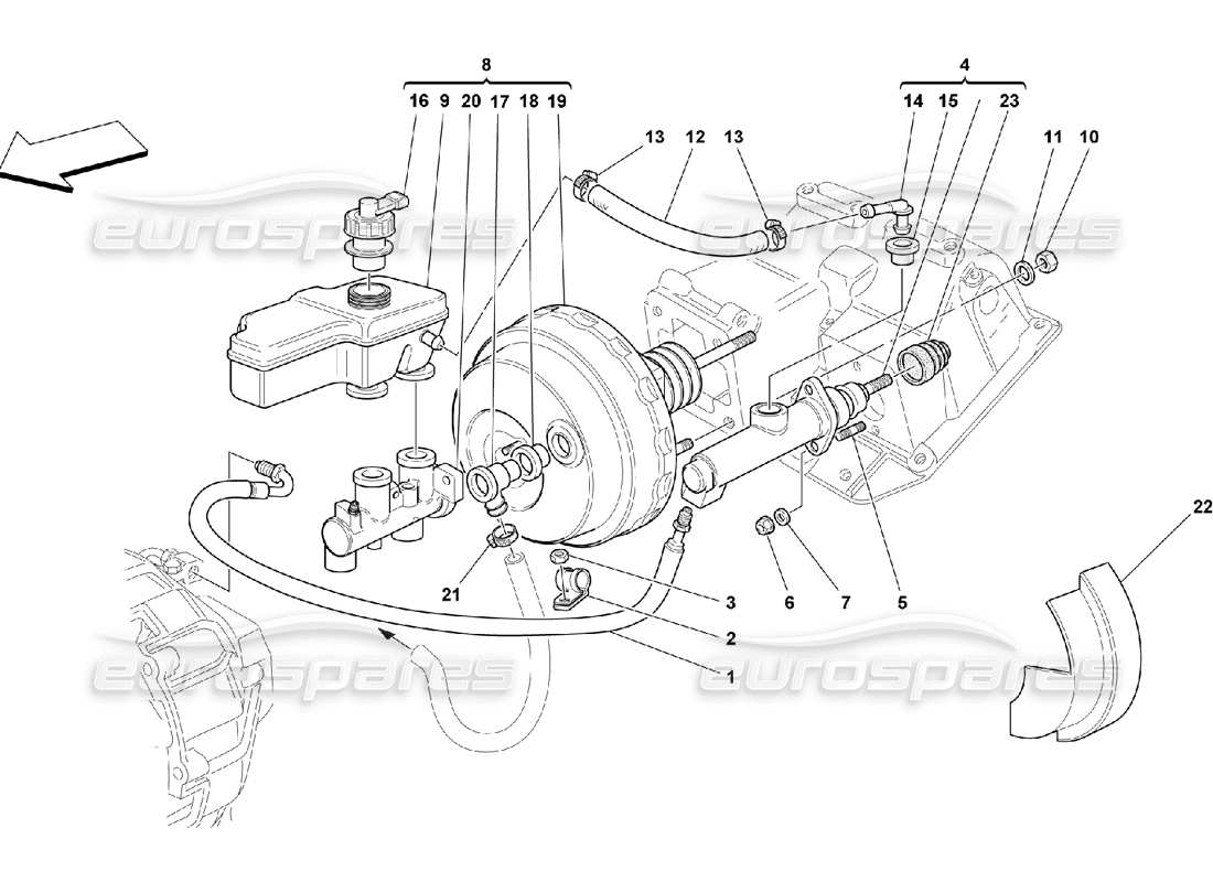 ferrari 550 maranello diagrama de piezas del sistema hidráulico de freno y embrague