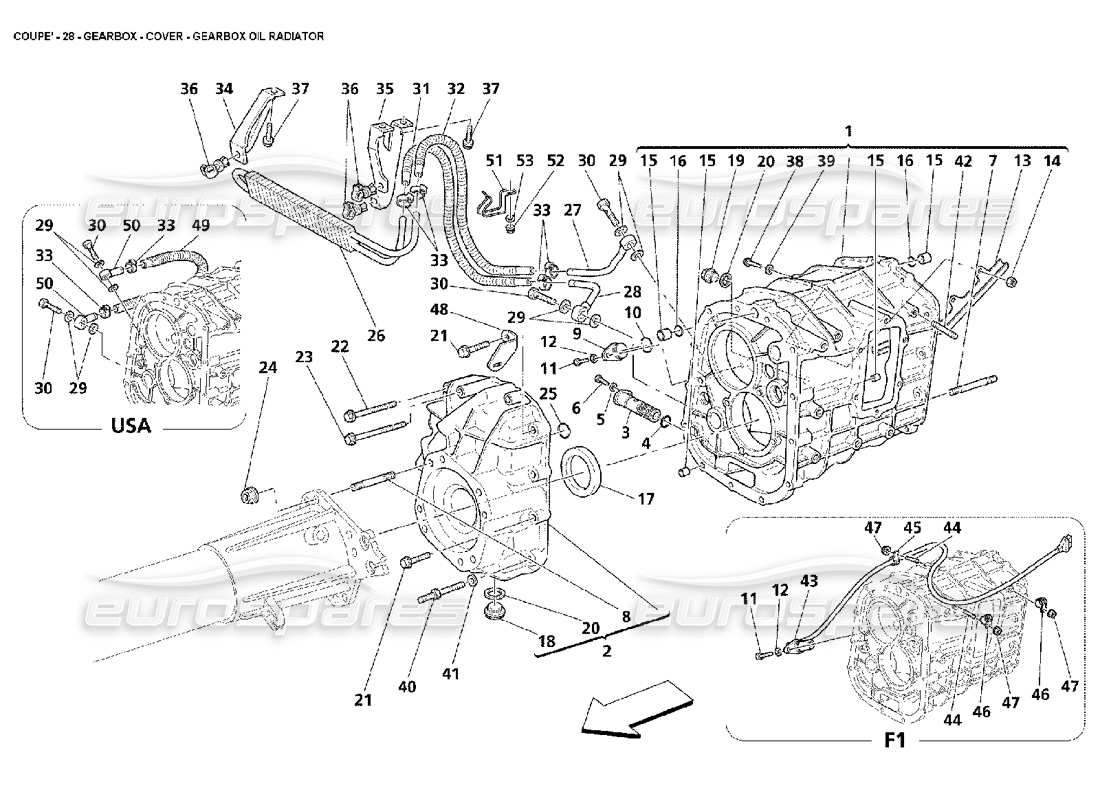 maserati 4200 coupe (2002) caja de cambios - cubierta - diagrama de piezas del radiador de aceite de la caja de cambios