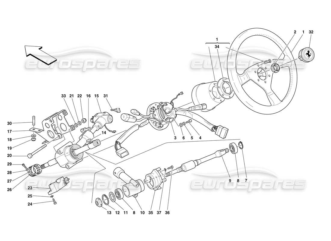 ferrari f50 columna de dirección diagrama de piezas