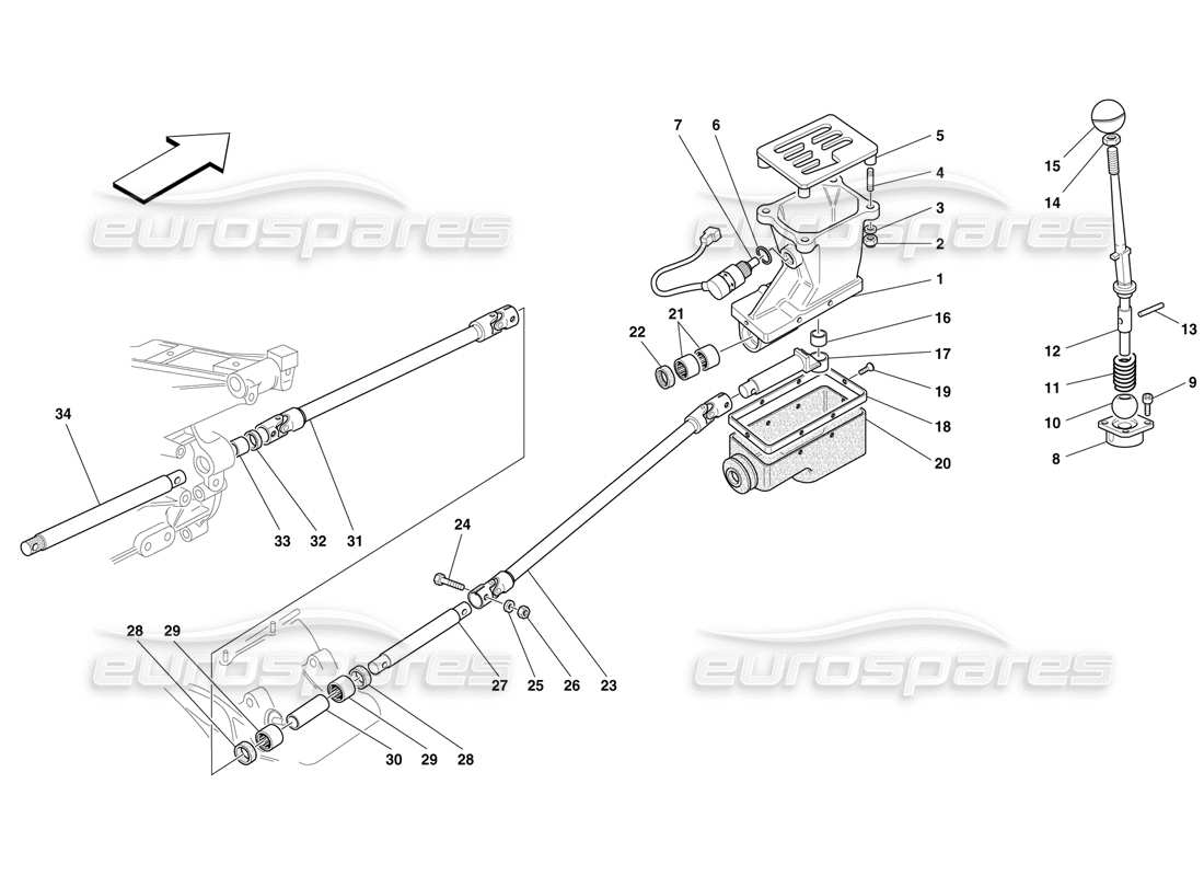 ferrari f50 controles exteriores de la caja de cambios diagrama de piezas