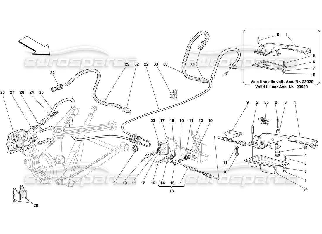 ferrari f50 control y pinza del freno de mano diagrama de piezas