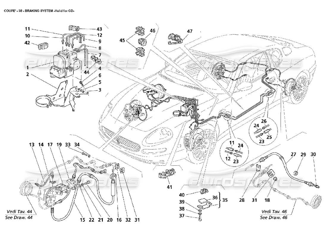 maserati 4200 coupe (2002) sistema de frenos -válido para gd diagrama de piezas