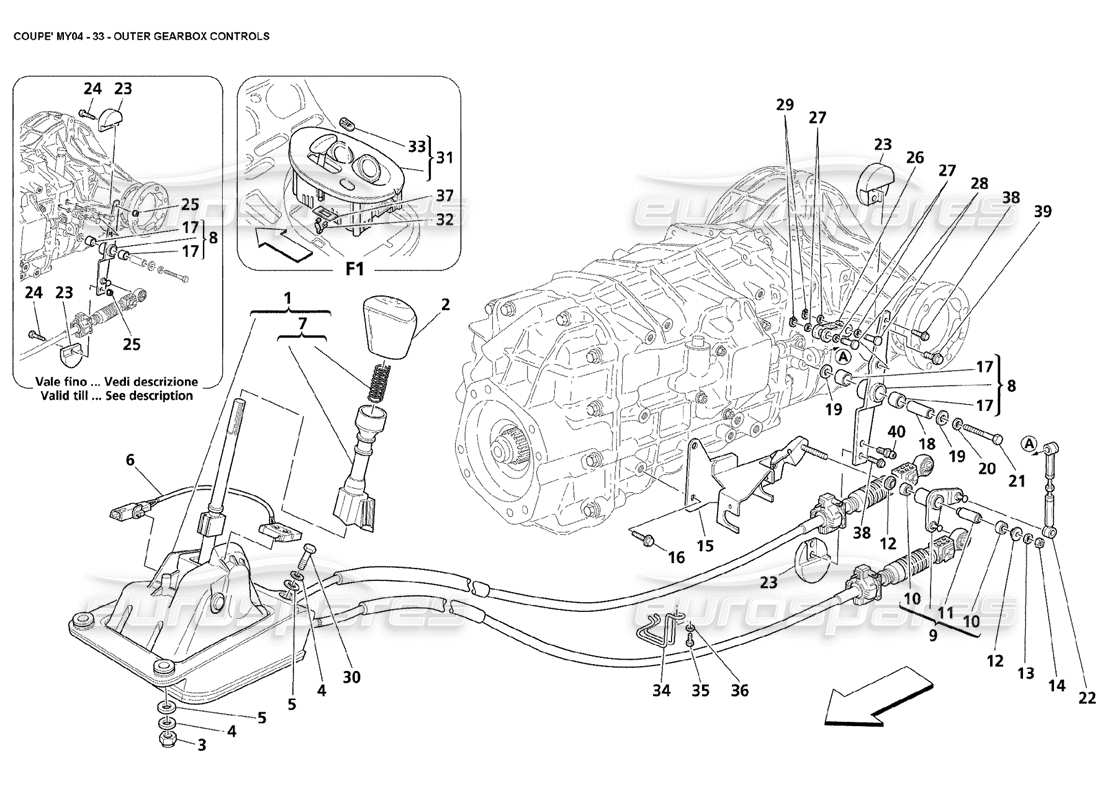 maserati 4200 coupe (2004) controles exteriores de la caja de cambios diagrama de piezas