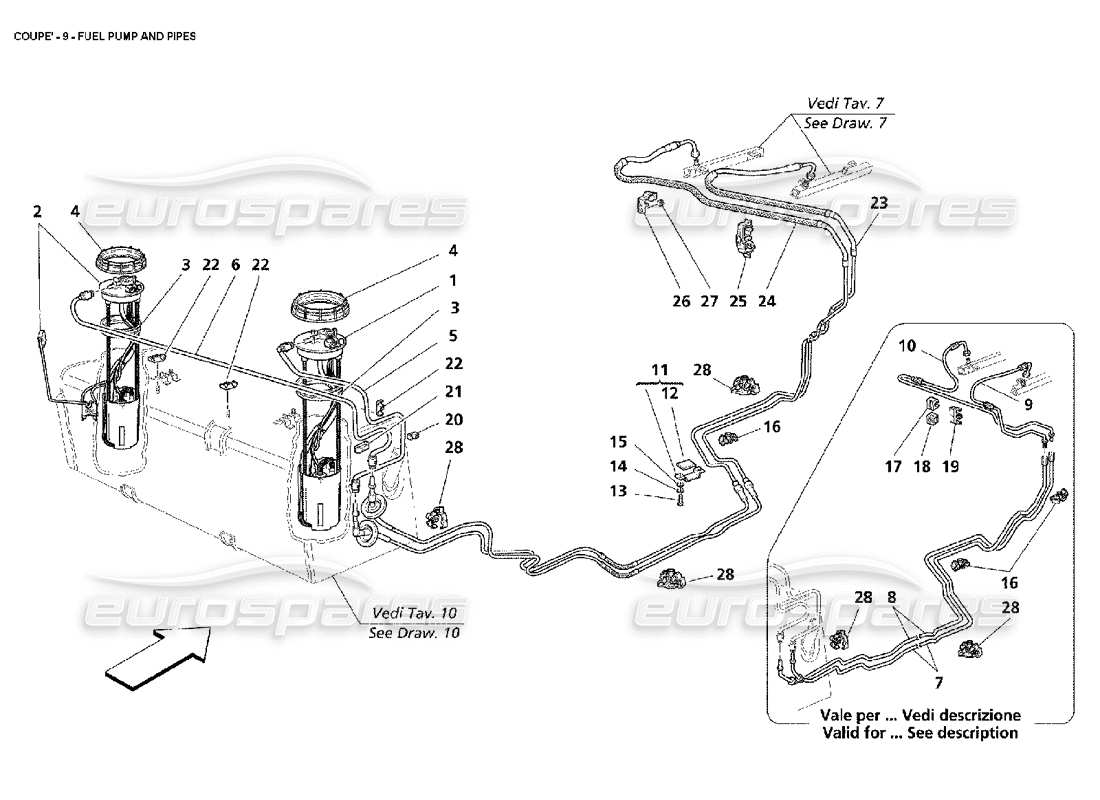 maserati 4200 coupe (2002) bomba de combustible y tuberías diagrama de piezas