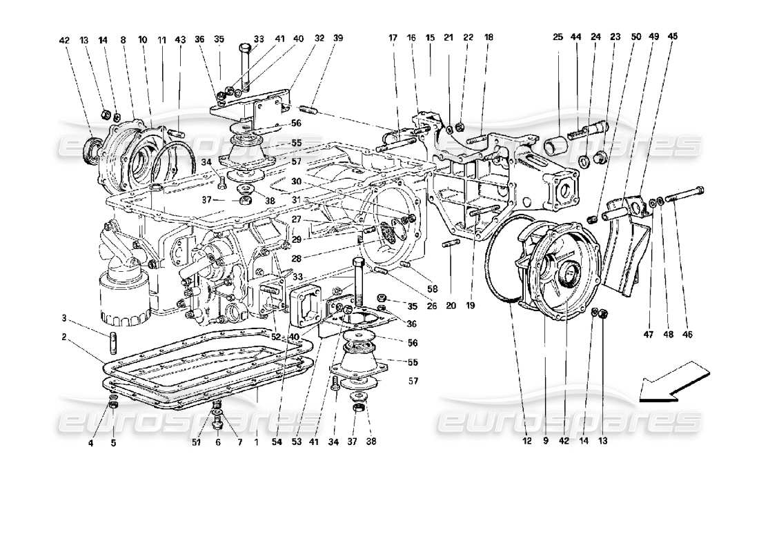 ferrari 512 m caja de cambios: diagrama de piezas de montaje y cubiertas