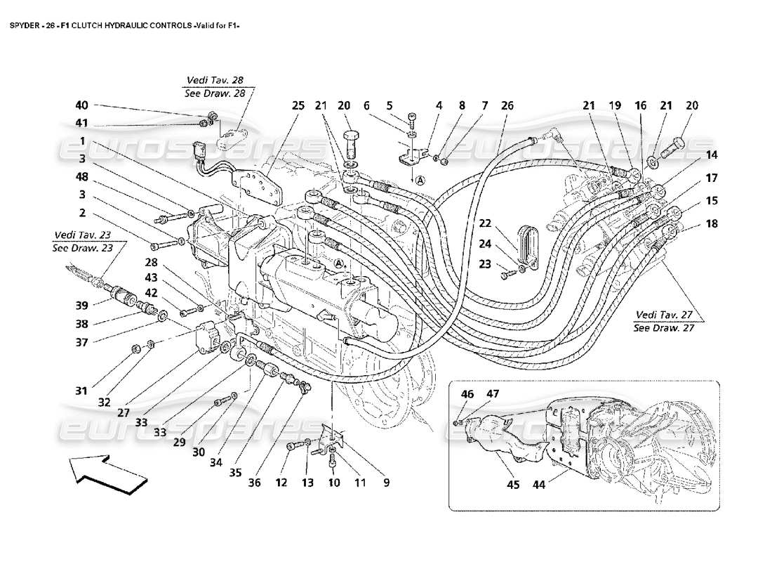 maserati 4200 spyder (2002) f1 controles hidráulicos del embrague: válido para f1 diagrama de piezas