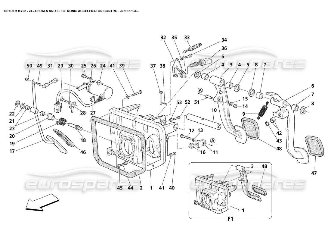 maserati 4200 spyder (2003) pedales y control electrónico del acelerador - no para gd diagrama de piezas