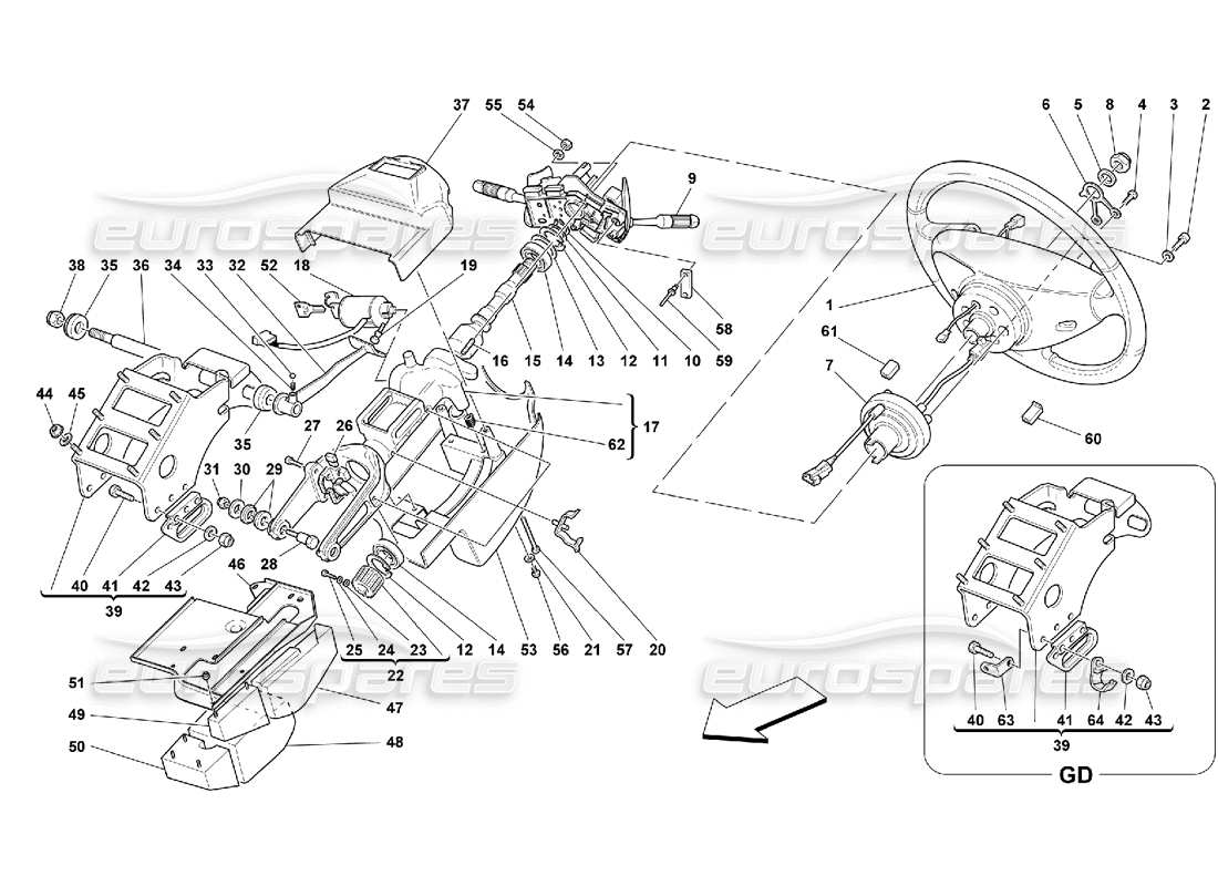 ferrari 550 maranello columna de dirección diagrama de piezas