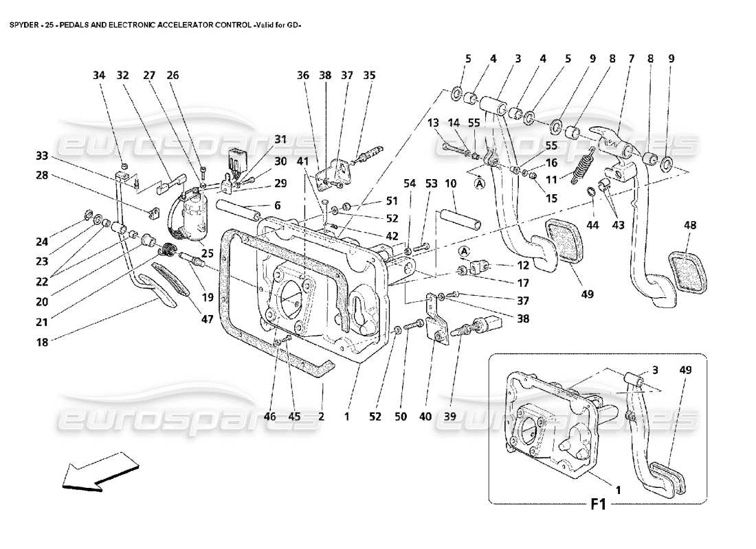 maserati 4200 spyder (2002) pedales y control electrónico del acelerador -válido para gd diagrama de piezas
