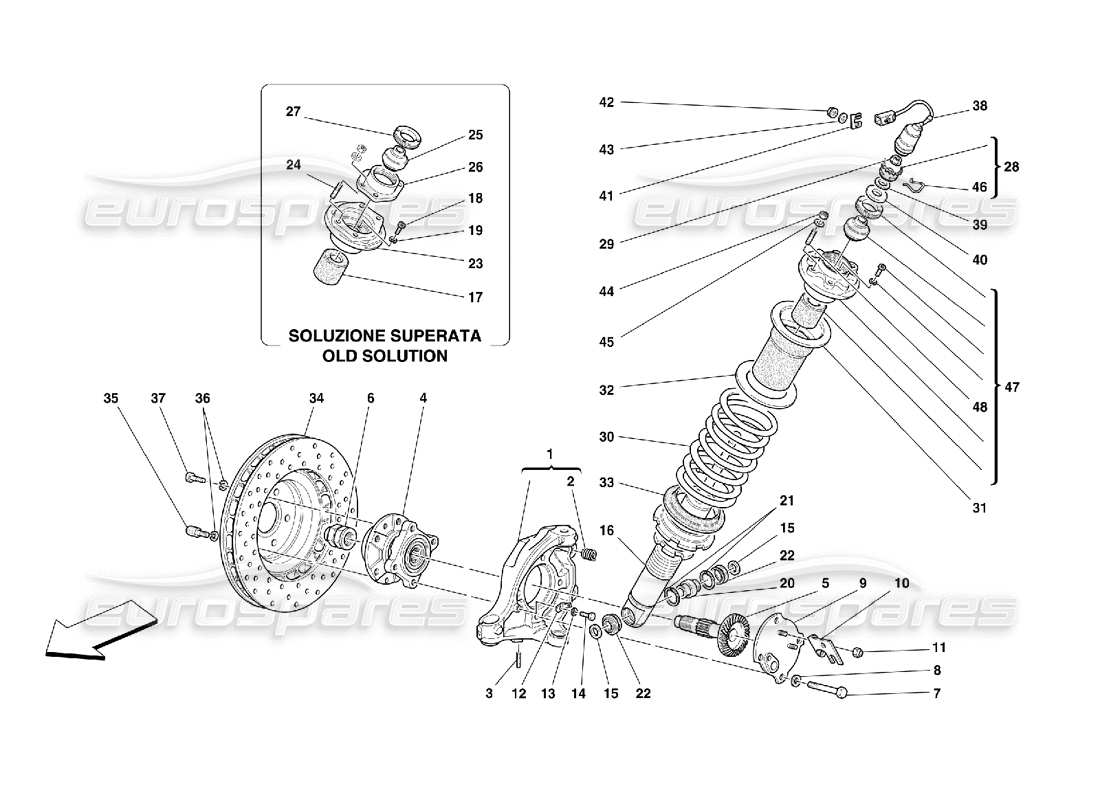 ferrari 550 maranello suspensión delantera - amortiguador y disco de freno diagrama de piezas