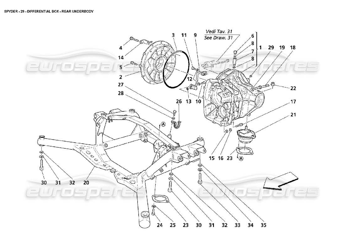 maserati 4200 spyder (2002) caja de diferencial - parte inferior trasera diagrama de piezas