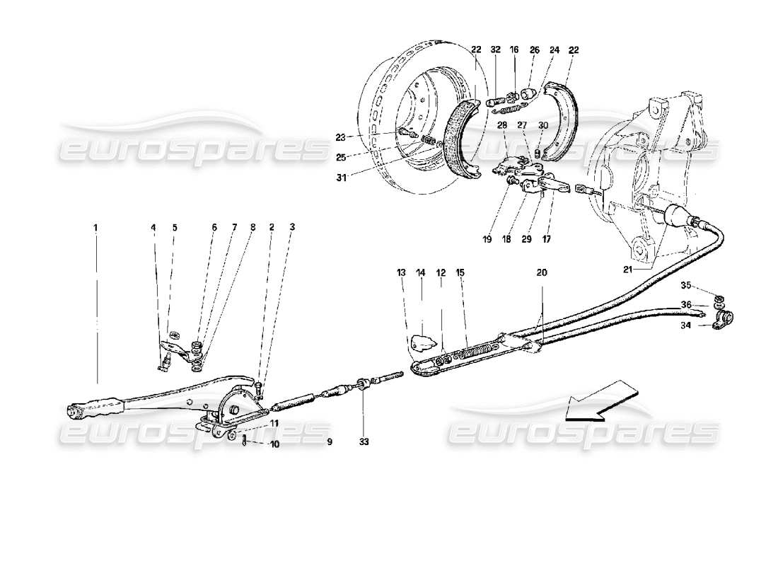 ferrari 512 m control de freno manual diagrama de piezas