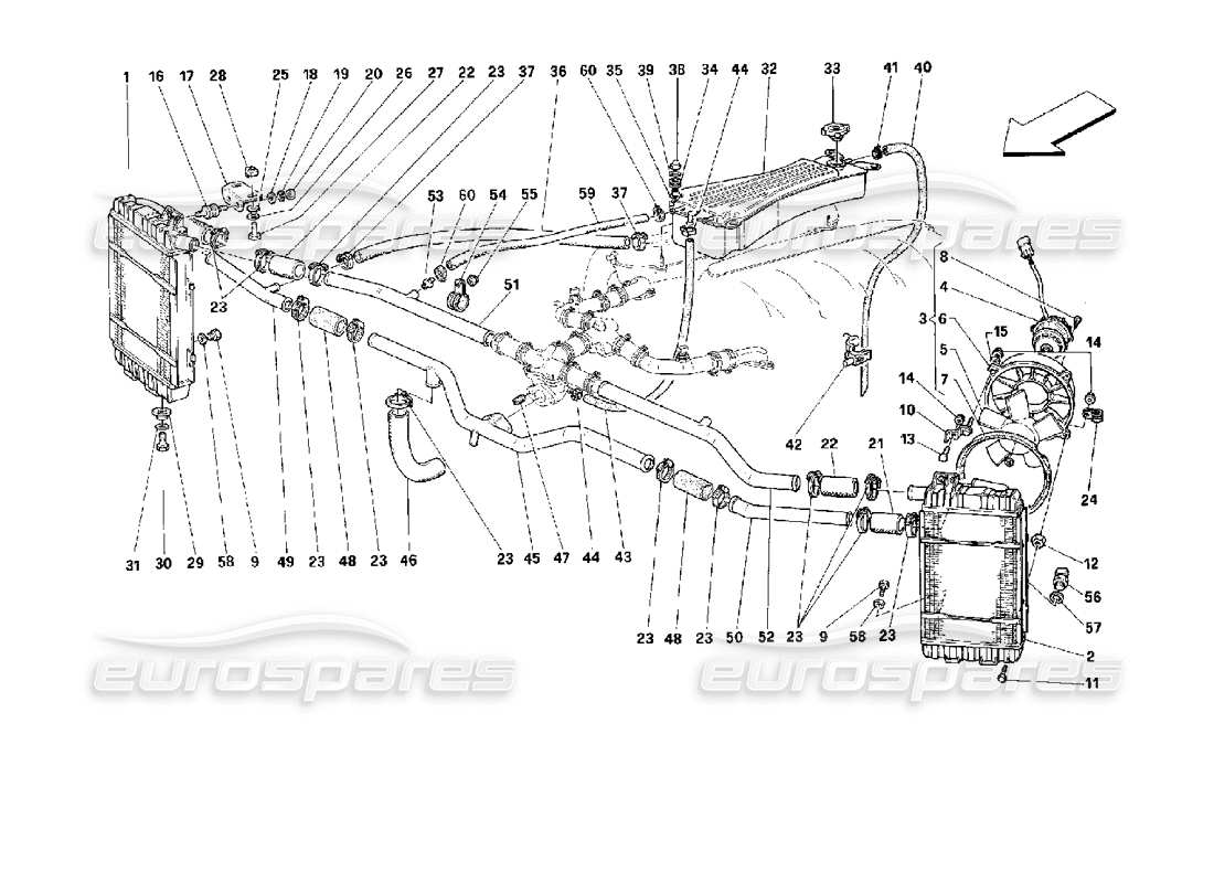 ferrari 512 m diagrama de piezas del sistema de refrigeración