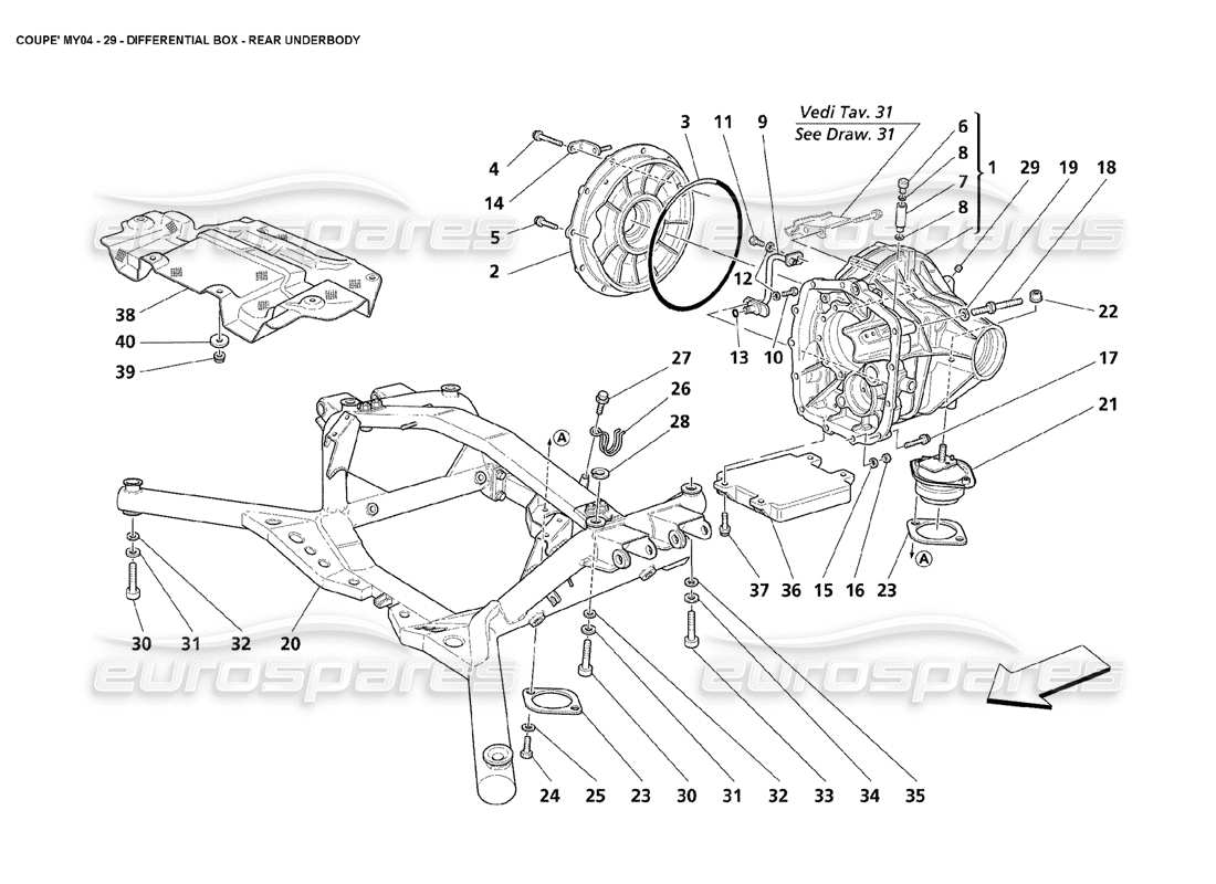 maserati 4200 coupe (2004) diagrama de piezas de la parte inferior de la parte trasera de la caja del diferencial