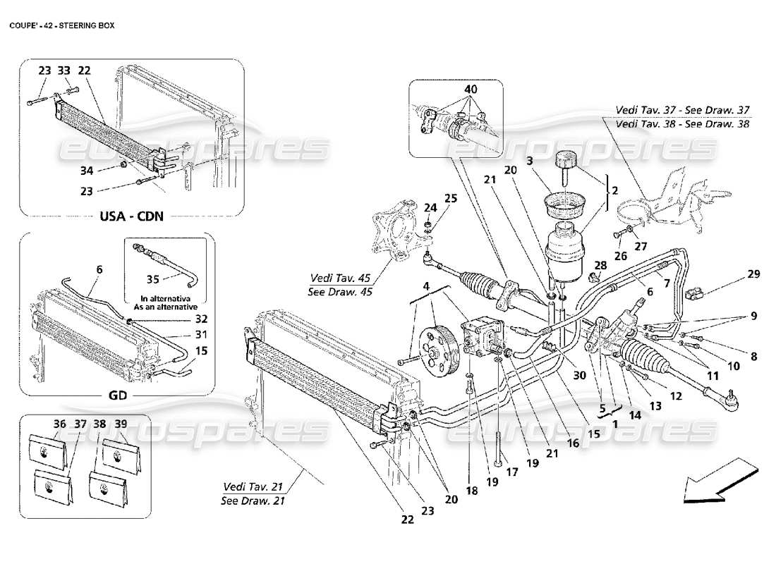 maserati 4200 coupe (2002) diagrama de piezas de la caja de dirección