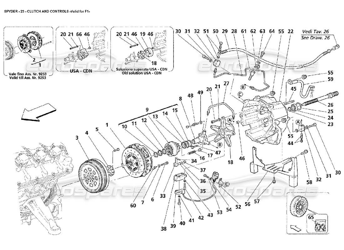 maserati 4200 spyder (2002) embrague y controles -válido para f1 diagrama de piezas